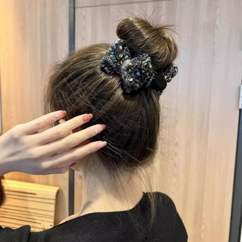 New Knitted Hairpin Female Milk Curry Sweet Casual All-match Bow Hairpin Hair Pans Hair Ball Hair Accessories