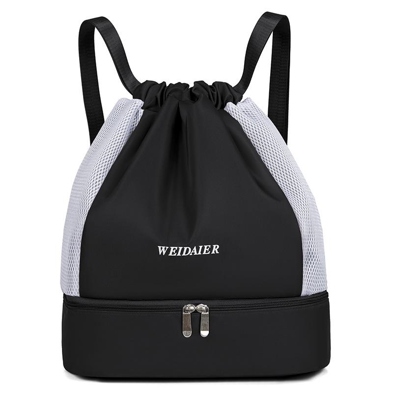 

Спортивный рюкзак Рюкзак на шнурке Большой вместимости Сумка для йоги Бадминтон Сумка для плавания с сухим и мокрым отделением чёрный