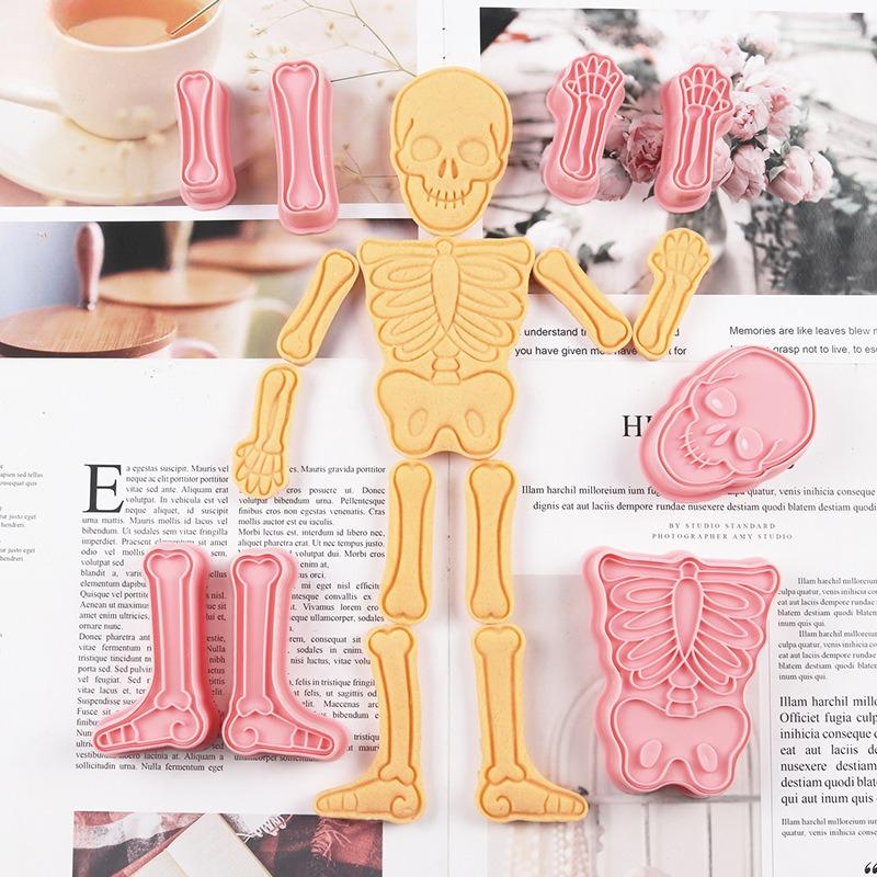 Halloween Human Body Skeleton Cookies Mold Cake Baking Fondant Household 3d Three-dimensional Cookies Stamp Press Mold Plastic