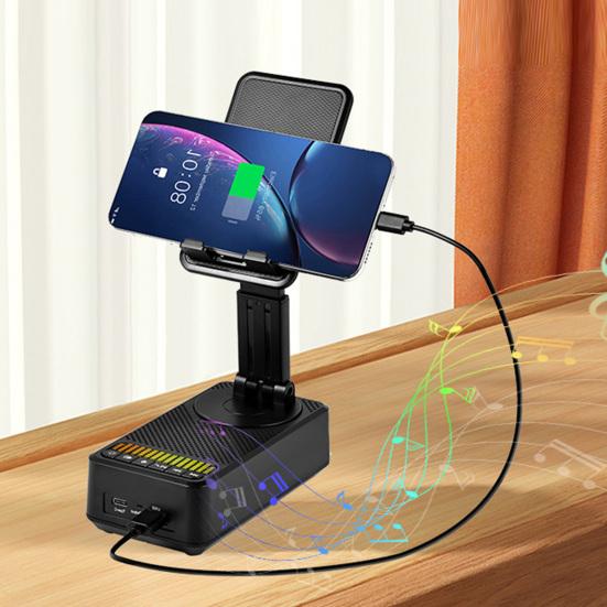 Mobile Phone Stand with Bluetooth-compatible Speaker Portable Folding Phone Stand USB Drive Holder Quick Charging Phone Holder
