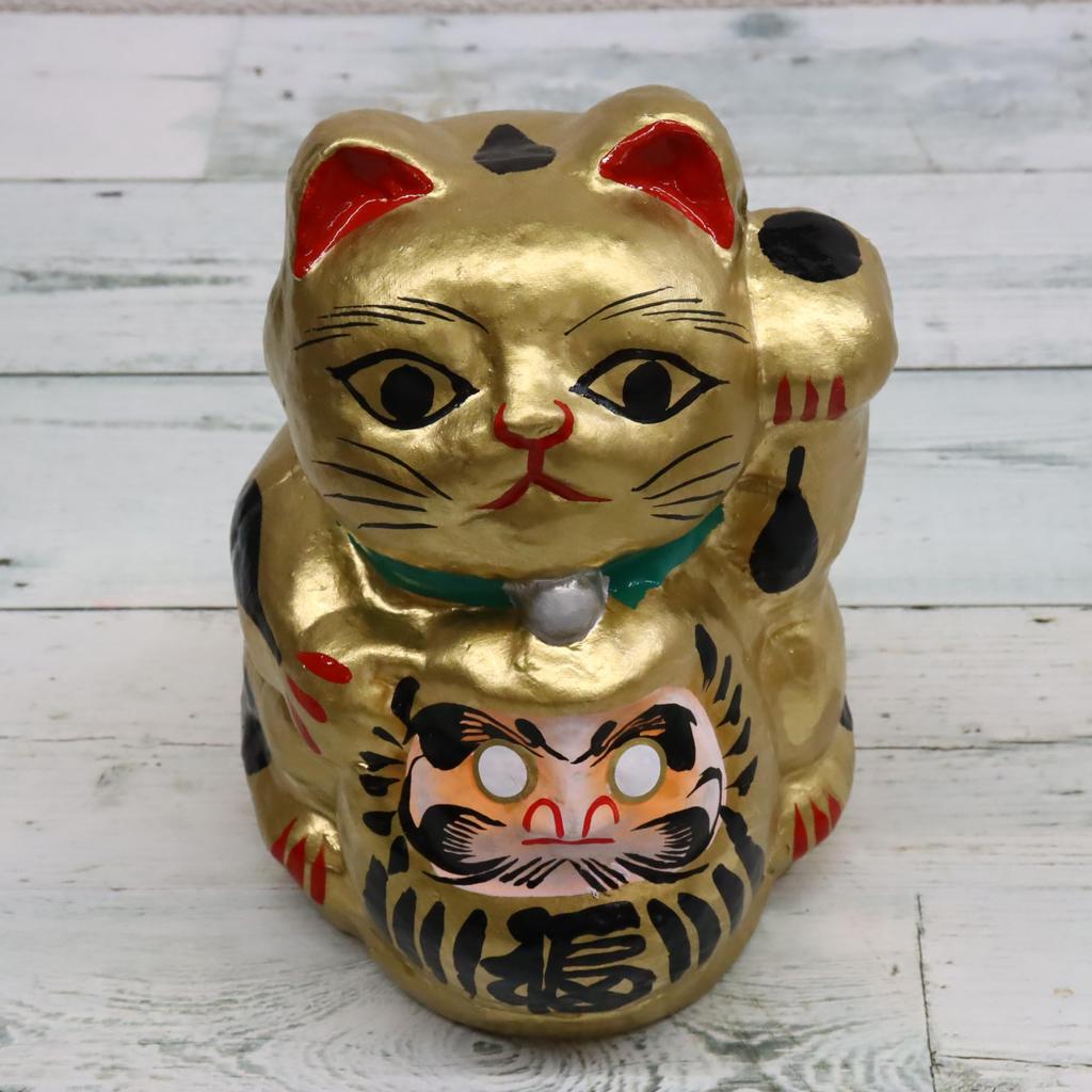 Tillverkad i Japan Lycklig Daruma Katt Guld (Stor)