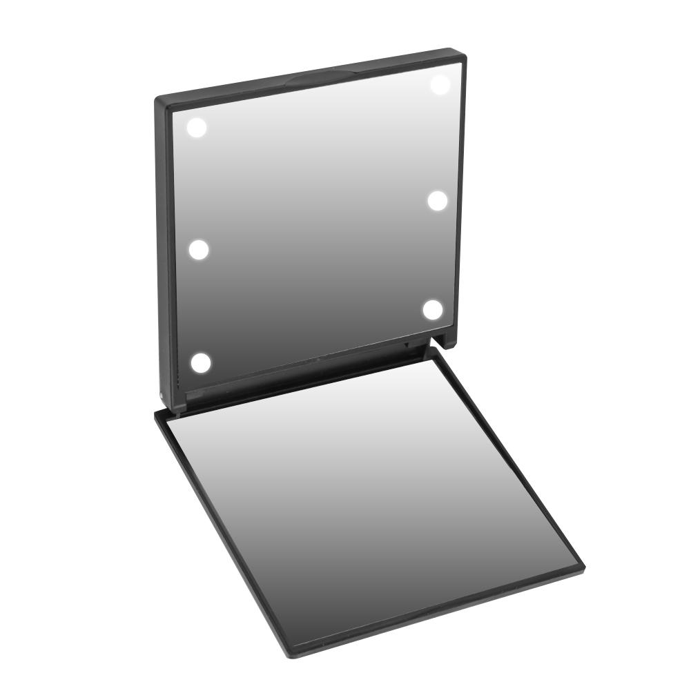 

6 светодиодов Мини Портативное складное карманное косметическое зеркало для макияжа на батарейках (черный) чёрный