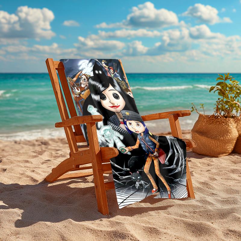 Ultra-Soft Beach Towel with Coraline Theme,Ideal for Pool - Camping, Diving - Perfect Travel Essential, Vibrant Beach Towel.