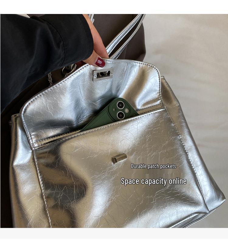 Women's Soft PU Patent Leather Chain Tote Bag with Compartments - 2024 Spring/Summer Fashion