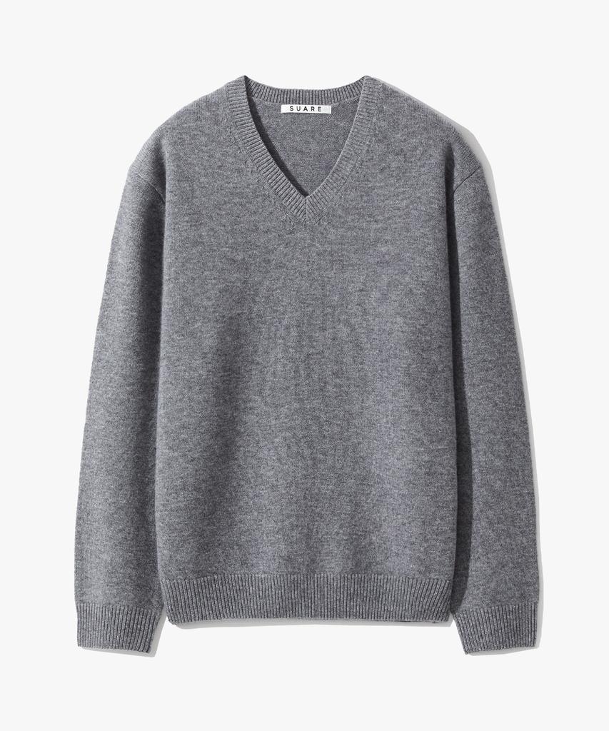 SUARE WOMEN 100% Fine Merino Wool V-Neck Melange Knit