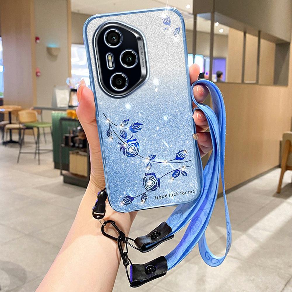KADEM For Honor 400 Pro 5G (Global) Case Flower Pattern TPU Gradient Phone Cover with Lanyards