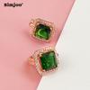 SIMJOO Stylish Copper Set Zircon Earrings for Women with Personalized Vintage Luxury Green Square Gem Earrings