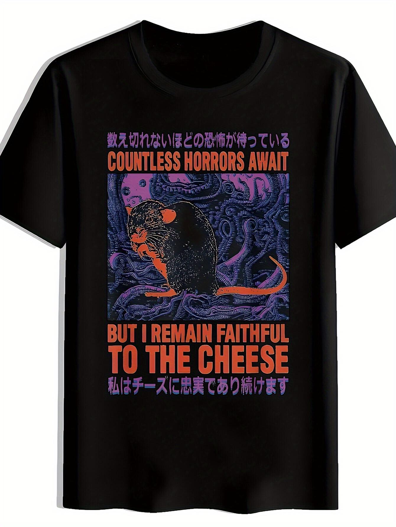 Casual Graphic T-shirt - Countless Horror Awaits Design with Black Cat & Purple Swirls XXXL