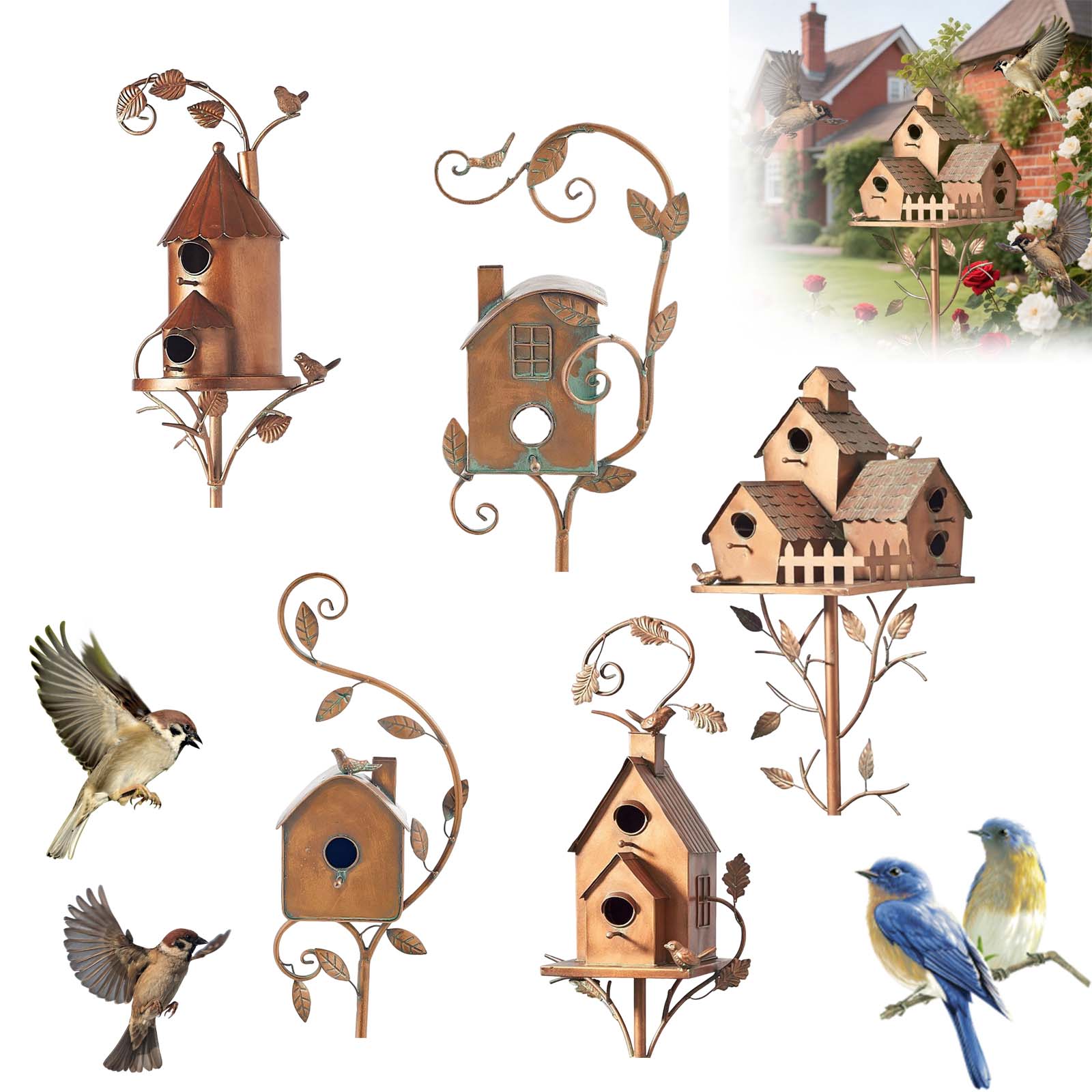 

Birdhouse Garden Stakes Metal Bird House With Pole Courtyard Bird Feeders Yard Ornaments Art Crafts Outdoor Garden Decoration One Size светло-желтого
