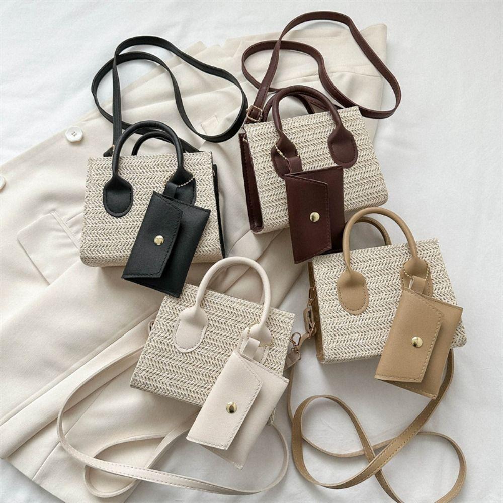 

Square Woven Shoulder Bag Sweet Small Purses Handbags Fashion Grass Woven Crossbody Bag Shoppping чорний