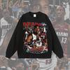 Mens Oversized Vintage Basketball Star Print Heavyweight Washed Cotton Long Sleeve Tee Loose Fit Streetwear