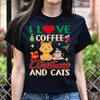 Coffee Christmas and Cats Unisex Shirt Cat Holiday Tee Black Dark Heather