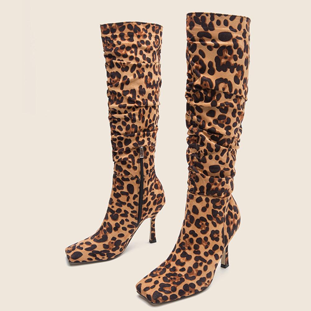 Botas femeninas Tela de algodón Tela de algodón Tacones delgados Puntera  cuadrada Cremallera Leopardo Tacón alto Rodilla Alta Botas Cremallera Mujer  Rodilla Alta Botas Altas comprar a buen precio — entrega gratuita,