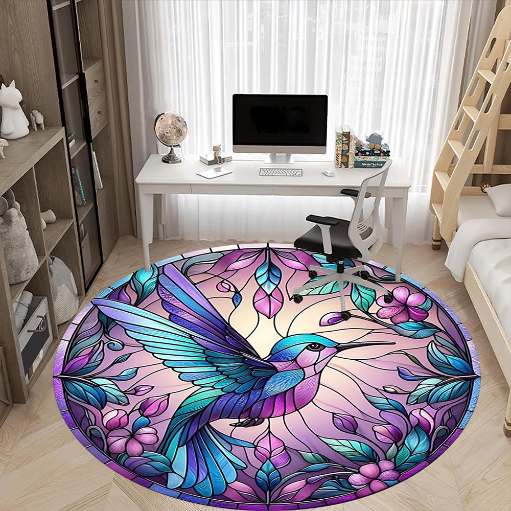 1 Stück Kolibri Garten Büro Runder Teppich, Unter Bürostühlen Schlafzimmer Wohnzimmer Heimdekoration, Raumdeko