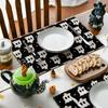 Black Stripes Ghost Boo Spooky Halloween Placemats Set of 4, 12x18 Inch Seasonal Vintage Table Mats for Party Kitchen Dining