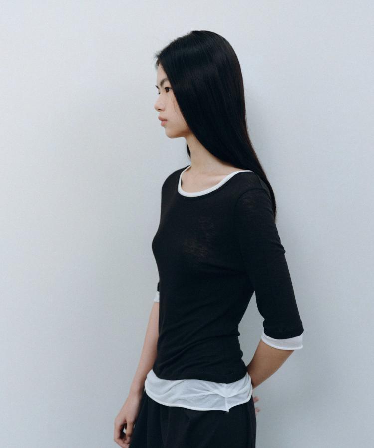 Kasel Layered Half Sleeve T-Shirt, Black