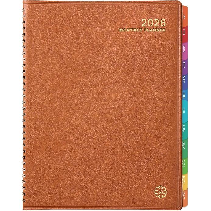 Ежемесячный планировщик на 2026 год - Ежемесячный планировщик 2026 с января по декабрь, 8,86   x 11,4   с ламинированными вкладками, Внутренний карман