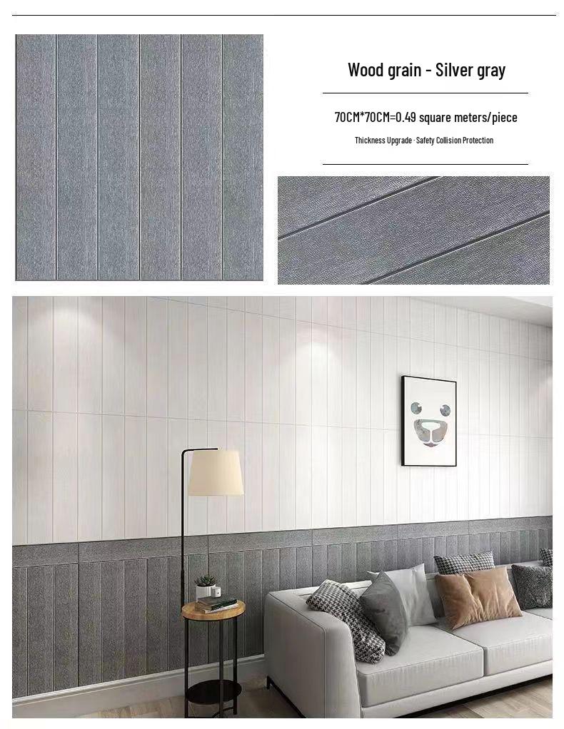 3D Wood Grain Self-Adhesive Wall Stickers: Soft, Anti-Collision Wallpaper for Bedroom Decor