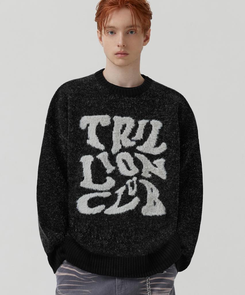 TRILLION Hairy Graphic Logo Oversized Jacquard Knit (Black)