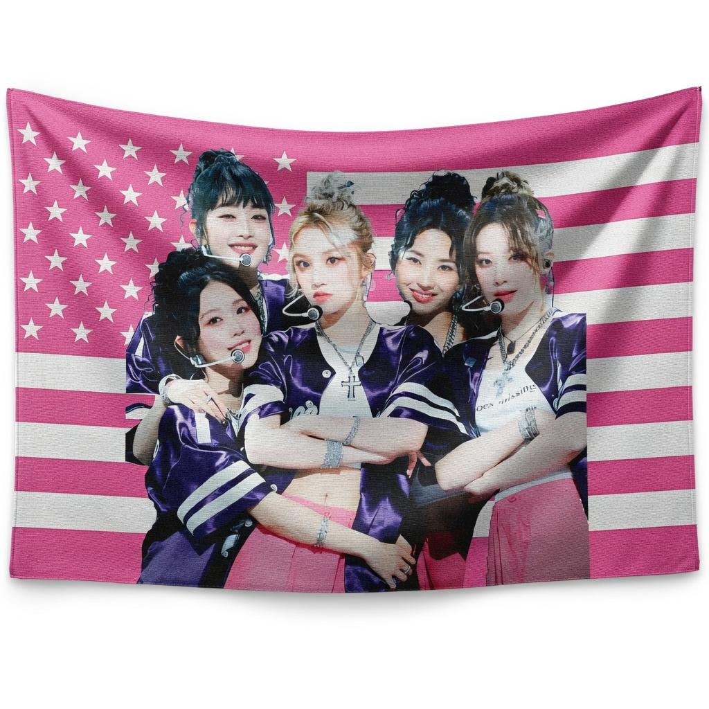 KPop Girl Group Pink USA Flag Tapestry Wall Hanging Aesthetic Idol Fan Bedroom Dorm Decor