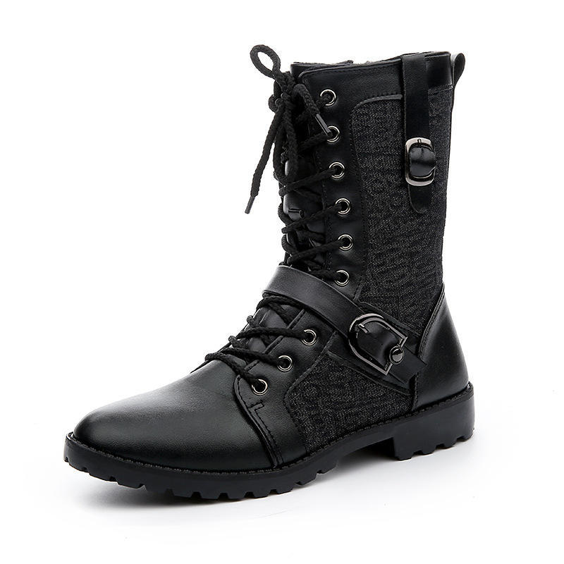 Fashion Men's British-Style Motorcycle Boots Mid-Calf Leather Biker Shoes Trendy All-Season Comfortable Riding Footwear for Urban Men