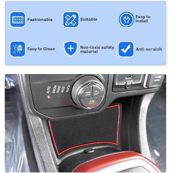 SXCY for - Jeep Renegade Accessories Renegade Door Slot Mats Cup Holder erts Liner Coasters Console erts Liner Waterproof Mats (red)