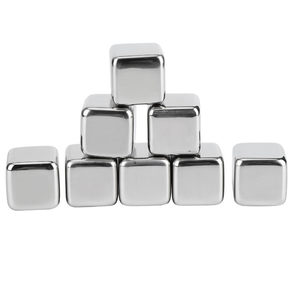 8 piece With Tongs And Box Whiskey Stones 304 Stainless Steel Metal Ice Cubes  Restaurant