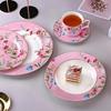Nordisches Knochenporzellan Tee- & Kaffeeservice: Elegantes europäisches Landhausdesign mit Tassen, Untertassen und Speisetellern – Ideal für Geschenke.