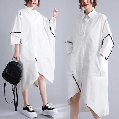 Damen Sommer Reiner Baumwolle Langer Rock Lockeres Hemdkleid