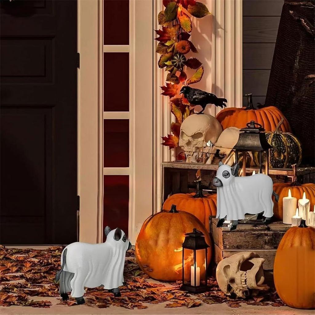 Halloween Ghost Figurines Centerpieces Spooky Resin Cow Ghost Statue Garden Decor Halloween Decorations for Porch Lawn