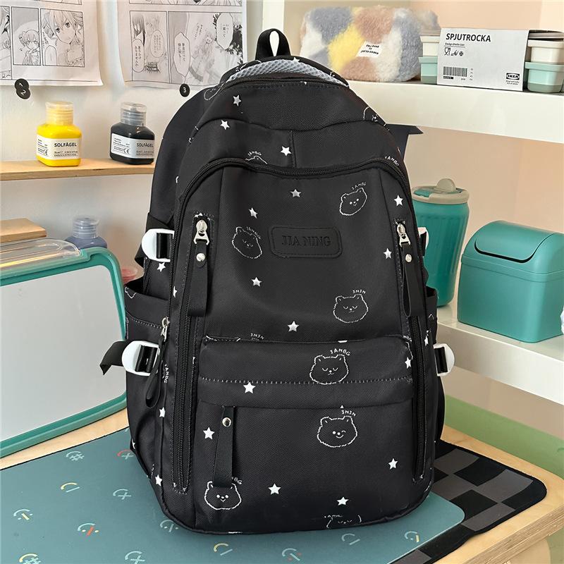 Cute Bear Print Backpack for Girls Teenagers Large Capacity School Bag Lightweight Student Rucksack