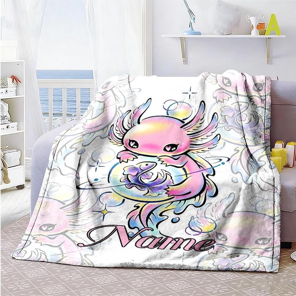 Pretty Pink Axolotls Personalized Name Blanket Throw Personalized Blanket Comfortable for Picnics Bed Couch Seaside for All Occasions