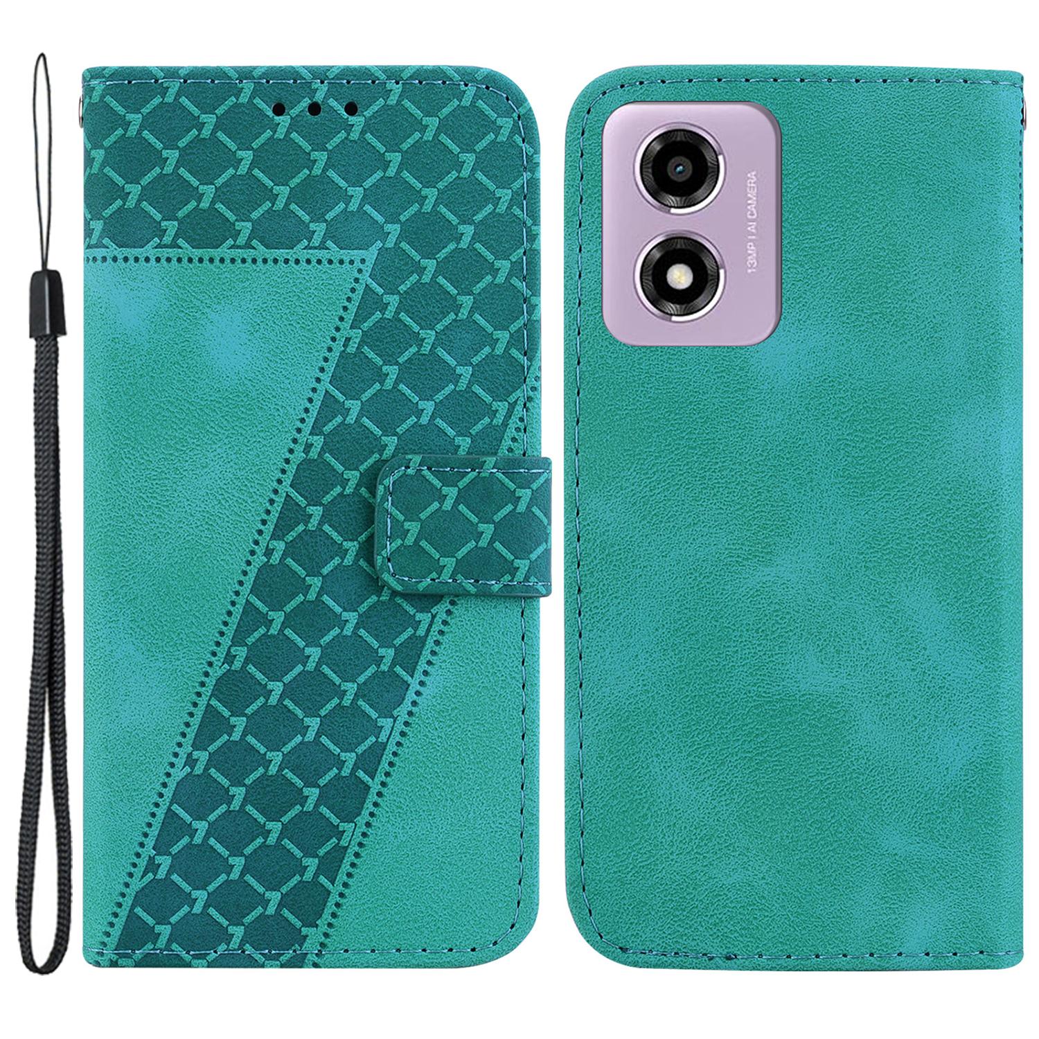 

Для Motorola Moto G04s 4G/E14 4G Чехол Кожаный Противоударный Чехол для Телефона с 7-образным Узором Green