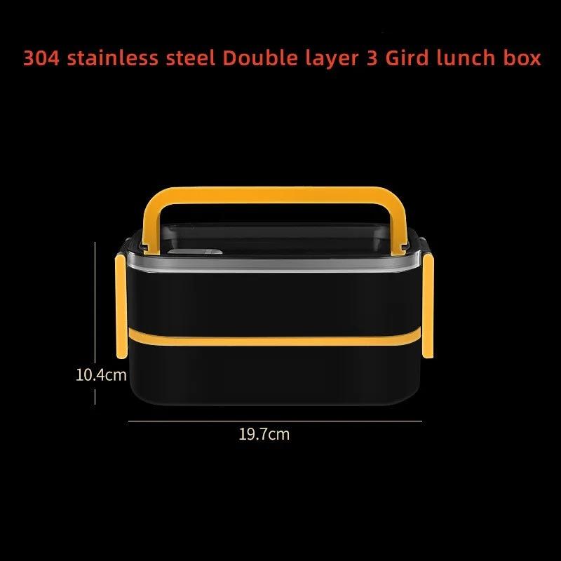 

304 stainless steel lunch box for Adults Kids School Office 2 Layers 3 Grids bento Food Storage Containers Easy to Clean