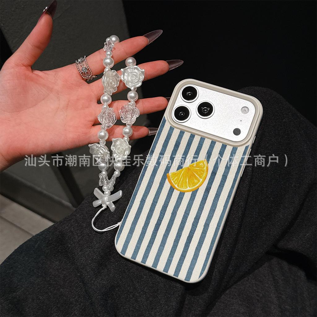 Ins Simple Stripe iPhone Apple 17Air/16/15Plus/14/13/12/11 Phone Case with Lanyard