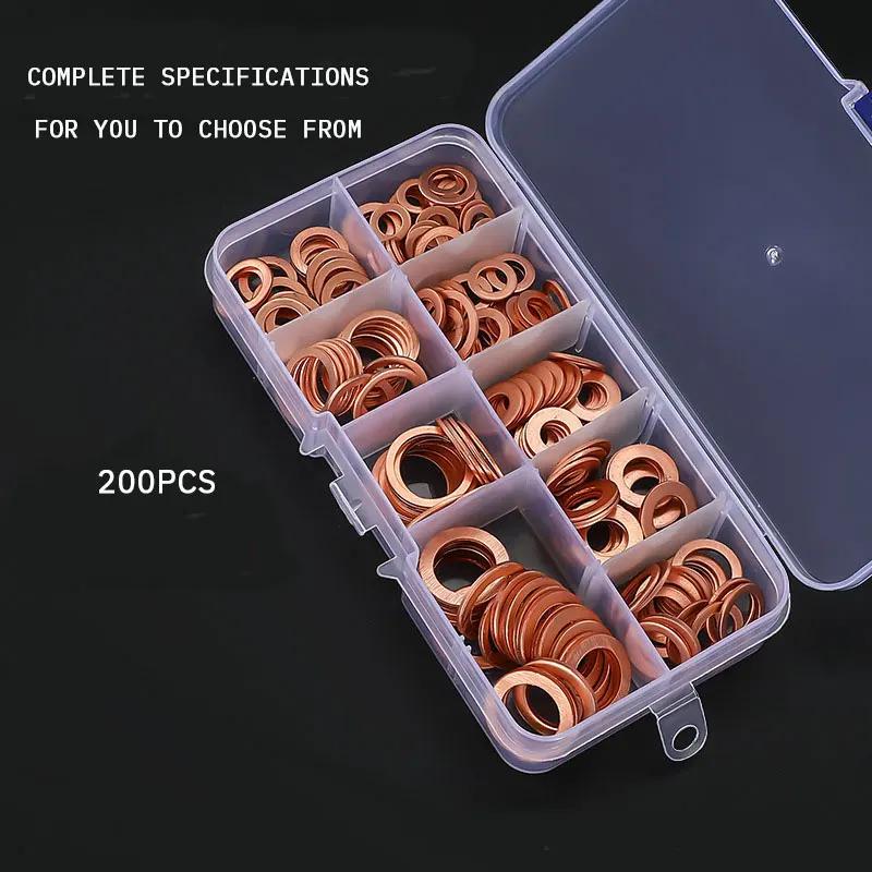 Copper Gasket Boxed Multistandard O Shaped Copper Gasket Combination Oil Plugging and Sealing Ring Combination 1 Box 200pcs