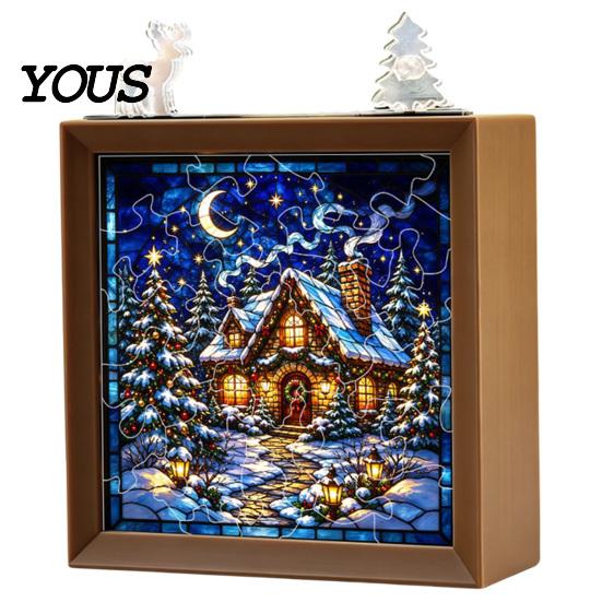 Innen-Haus-Dekoration DIY Weihnachten Acryl-Puzzle Nachtlicht, Holzrahmen Handmontiertes Puzzle Schreibtischlicht Lampe, Kreatives LED für Schlafzimmer