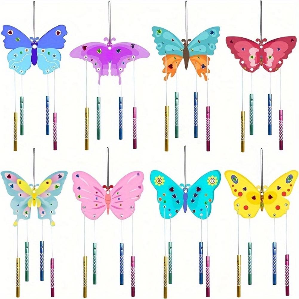 Butterfly Wooden Wind Chime Kit Do-It-Yourself Handmade Wind Chime Wind Charm Hanging Decorations Tubes Wind Bells For Manual Activity