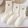 Female Autumn and Winter Thickened Warm Sweet Lovely Embroidered White Medium Long Socks
