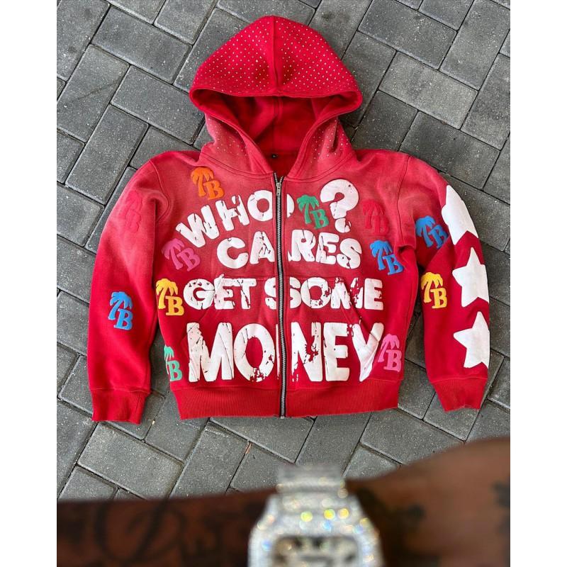 Mens Loose Fit Zip-Up Hooded Sweatshirt Retro Street Hip Hop 3D Print Casual Top