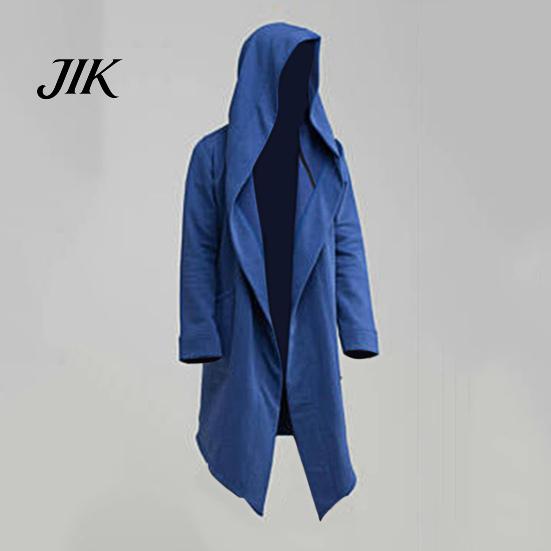Long Coat Men Oversize Hooded Solid Color Jacket Cardigan Trench for Autumn