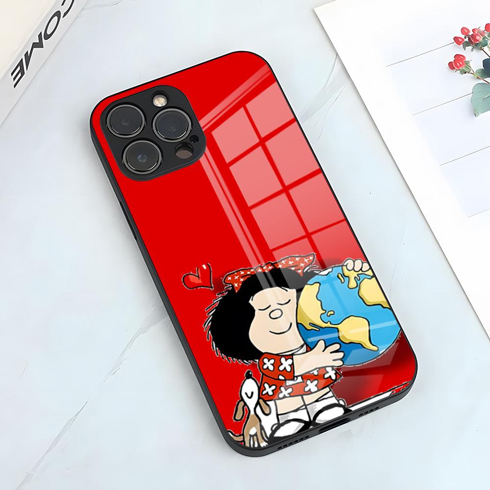 

Cute Mafaldas Girl Phone Case For IPhone 17 Pro Max 15 Pro 16 14 Plus 12 13 Mini 11 Pro Shockproof Glass Cover iPhone 17Pro