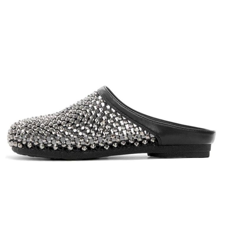 Rhinestone Slip Lazy Baotou Half Slippers Women Summer Outside Fashion New Soft Sole Non-slip Flat Slippers