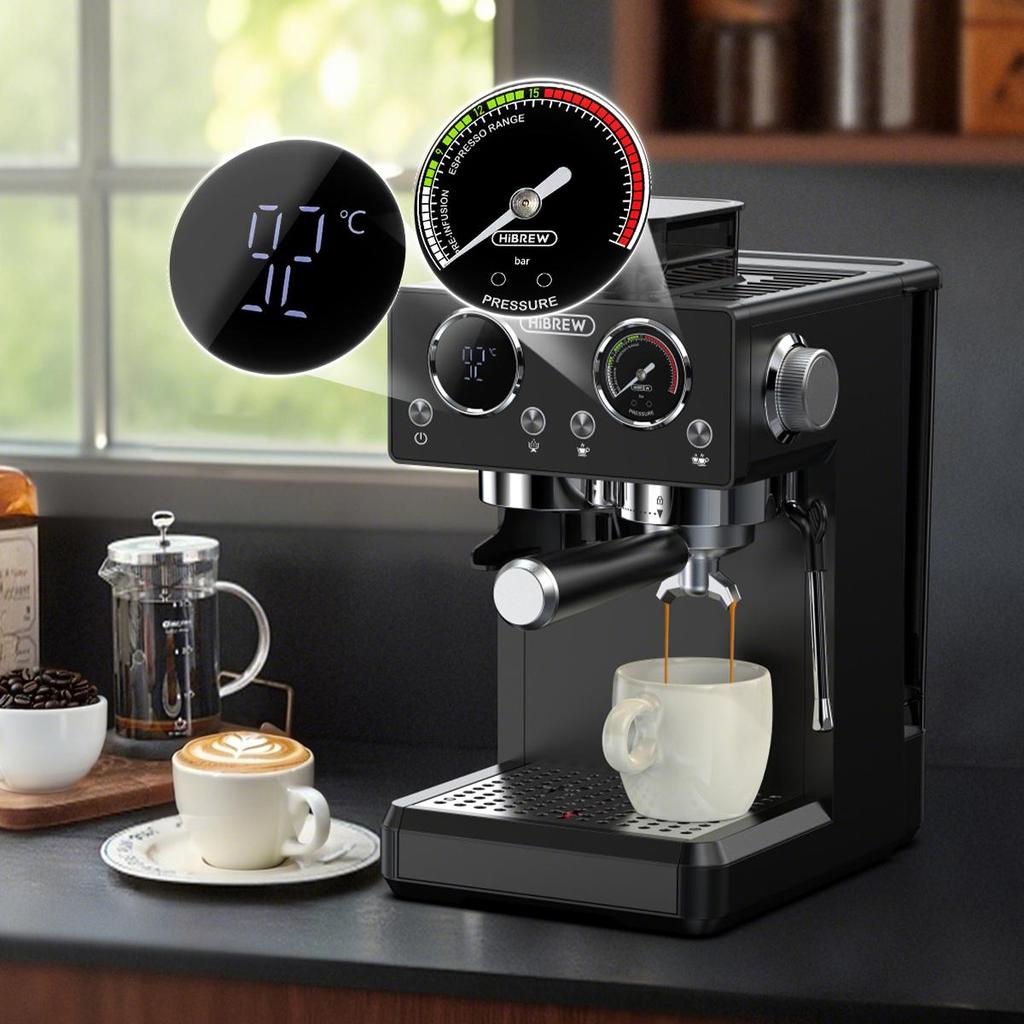HiBREW Ekspres do kawy H20 Espresso 1350W 20Bar z wbudowanym młynkiem, spieniaczem do mleka, 20-stopniową regulacją mielenia, zbiornikiem na wodę 1,8L