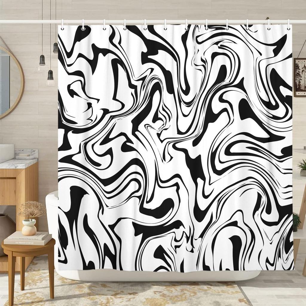 Nude Adults Shower Curtain, Black and White Abstract Line Minimalist Nordic Style Modern Shower Curtain Sets, Boho Retro Simple