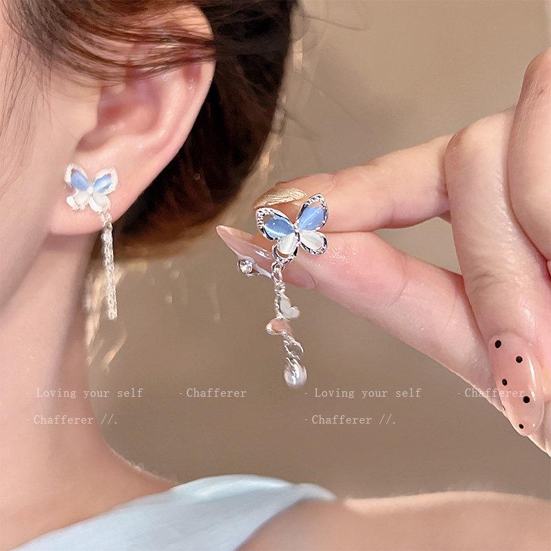 "925 Silver Long Tassel Zircon Bow Earrings for Women - Light Luxury & Versatile Design"