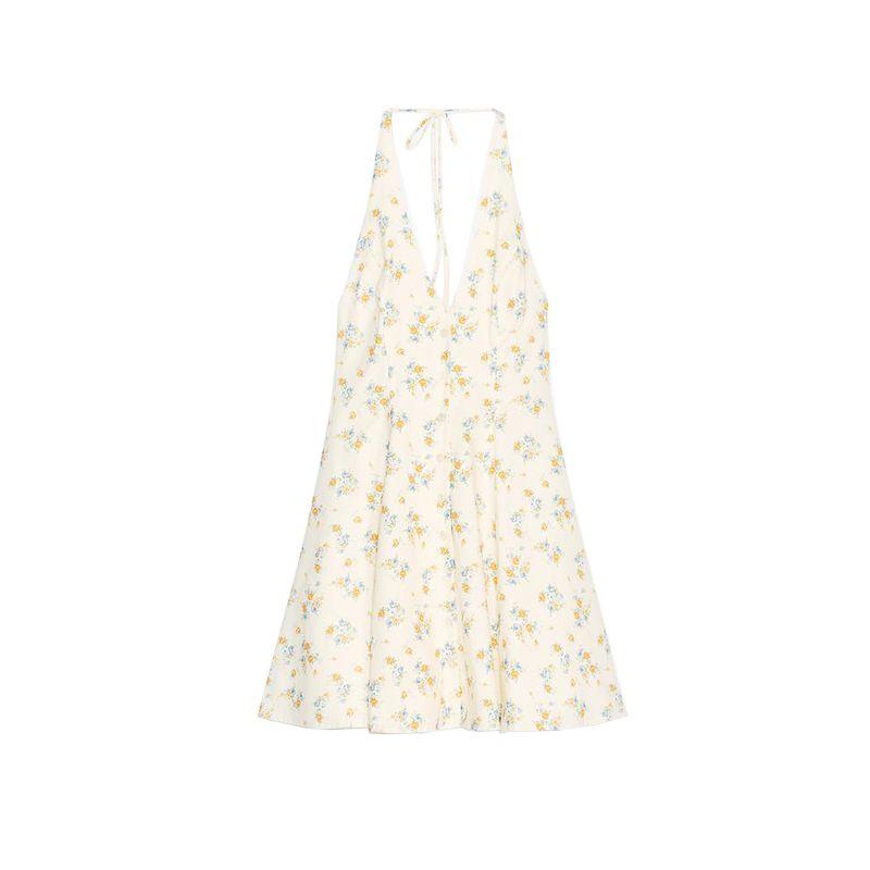 Summer New Women clothes Sexy Backless Flower Print Poplin Neck Collar Short Dress 4661387