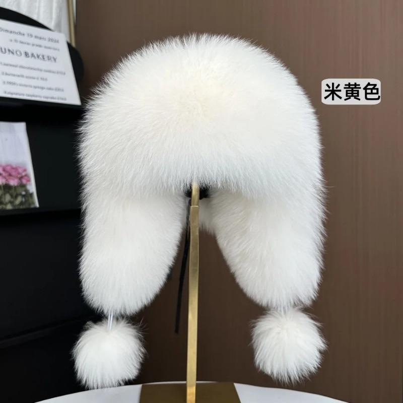 Women's ear-protecting fox fur hat fashion Luxurious real fox fur bomber hat Girls winter outdoor soft sheepskin leather hat