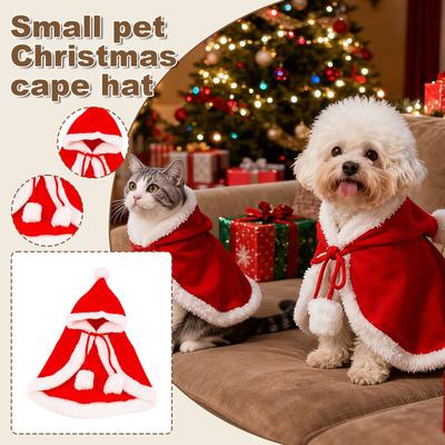 Pet Christmas Cape And Hat Festival Set Dog Transformation Costume Christmas Outfit For Small Dogs