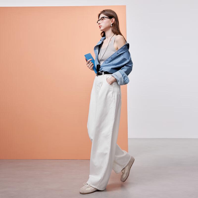 Women's High-Waist Loose White Cotton Jeans